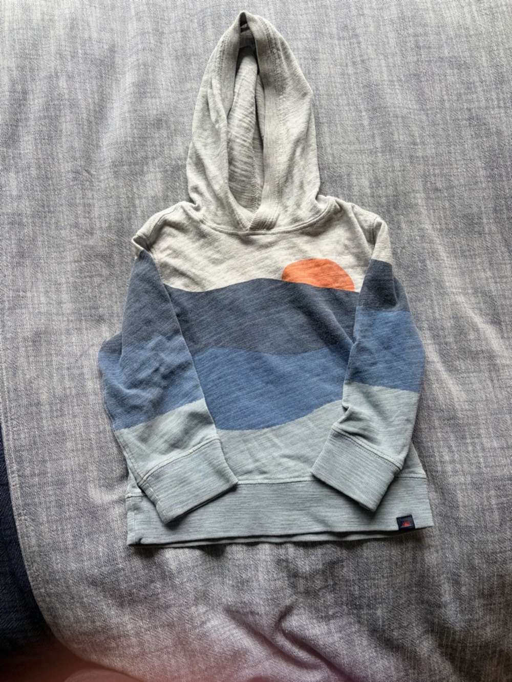 Faherty Kids Hoodie with Blue Wave and Orange Sunburst